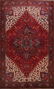 Excellent Vintage Geometric Red Heriz Serapi Area Rug Hand-knotted 9'x11' Carpet - Picture 1 of 22