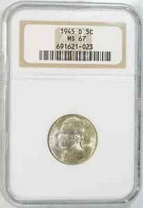 1945 D JEFFERSON NICKEL 5C NGC CERTIFIED MS 67 MINT STATE UNCIRCULATED (023) - Picture 1 of 4