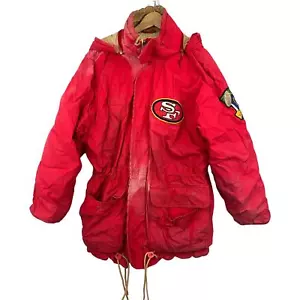 VTG NFL Embroidered Hooded Jacket Parka LARGE San Francisco 49ers Rare Superbowl - Picture 1 of 18