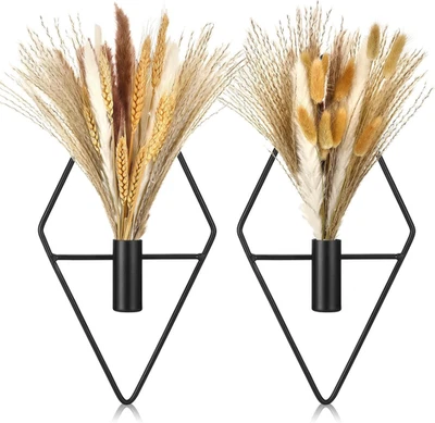 2 Piezas Macetas Colgantes Pequeñas Boho Decoración de Pared con Pared de Metal Pampa Artificial A Foto 1 de 4