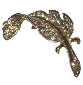18K GP Feder Brosche Anstecknadel mit Kristallen 1,5" - Bild 1 von 7