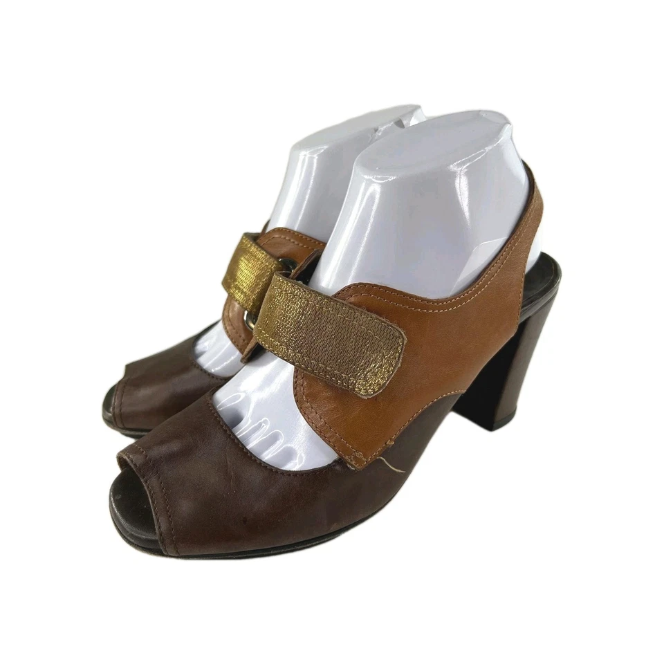 ANYI LU Melanie Peep-Toe Booties US 7.5 Brown Leather Cutout Shoes Sandals  - Image 1 of 4