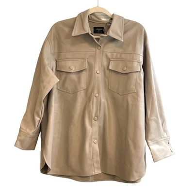 Tahari Mujer Talla 1X Imitación Cuero Frente a Presión Camisa Chaqueta Taupe Nueva Foto 1 de 4
