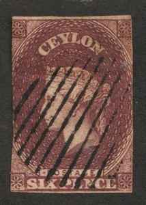 1857-59 Ceylon Sc# 7 - Six Pence, Queen Victoria. Used Cv$700.00 - Picture 1 of 1