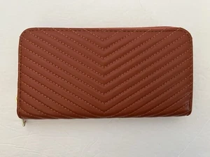 Ladies Women’s Novelty Chevron Trapunto Accordion Wallet Brown - Picture 1 of 9