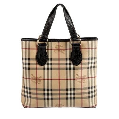Burberry Onslow Haymarket Plaid Top Handle Tote Beige Brown  - Image 1 of 4