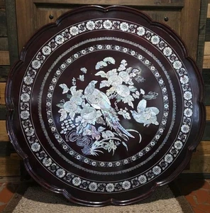 Tavolo pieghevole basso 35" rotondo vintage coreano per riparazione/riutilizzo MOP intarsio bellissimo  - Foto 1 di 24