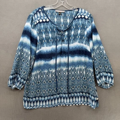 Blusa campesina abstracta azul grande bohemia Top para mujer núcleo de cabaña Foto 1 de 4