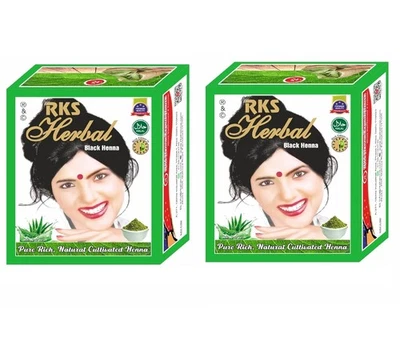 Henna a base de hierbas RKS Mehendi para cabello mujeres y hombres henna natural negra 60 g x 2 Foto 1 de 4