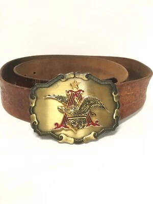 "Cinturón y hebilla de cuero marrón Raintree 1977 A Eagle Star Anheuser Busch Logo 43""" Foto 1 de 4