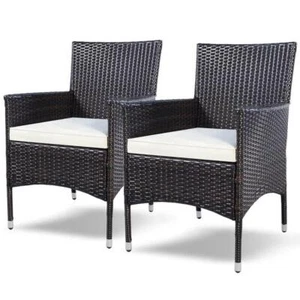Costway Outdoor Dining Chairs 2-Pieces Patio Rattan Wicker W/White Cushions - Picture 1 of 7