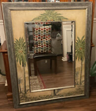 Vintage Mid-Century Modern Hand Painted Wall Chinoiserie Mirror - 24 3/8x36 3/8”