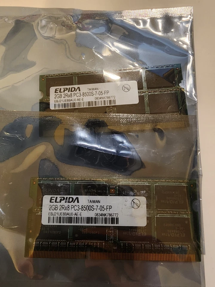 ELPIDA 4GB(2x2GB) 2Rx8 PC3-8500S-7-10-F1 DDR3 LAPTOP SO-DIMM DDR3 MEMORY RAM - Image 1 of 1