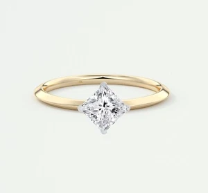IGI F/VS 1 Ct Turned Princess Cut Lab Created Grown Diamond Ring 14K Yellow Gold - Picture 1 of 2