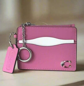 Coach Wavy Zip Card Case Wallet Coachtopia Pink Leather Key Ring CBM04 - Picture 1 of 7