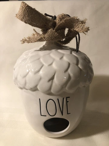 Rae Dunn  Acorn Birdhouse with Love Printed On It In Black Letters Cover