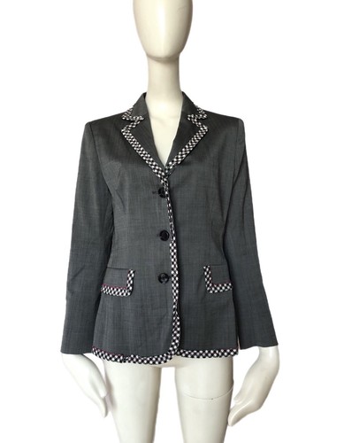 Giacca blazer MOSCHINO economico e chic grigio lana bordo a quadri taglia 10 US