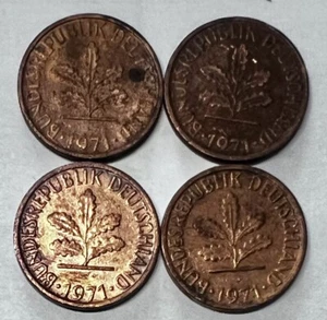 1971 Germany 1 Pfennig World 4 Coin Set - Picture 1 of 2