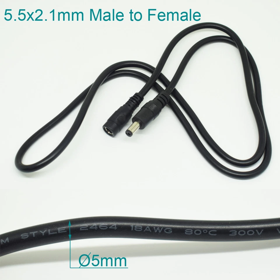 4pcs 1M/3.3FT 18AWG DC Power 5.5x2.1mm Male To Female Extension Adapter Cable - Image 1 of 4