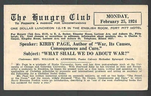 1924 PC PITTS PA TH HUNGRY CLUB FORT PITT HOTEL $1.00 LUNCHEON PROMOTES SEE INFO - Picture 1 of 1