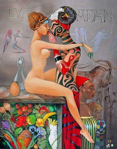 Adam and Eva by Bulgarian  Georgi Kostadinov Gekos. Fantasy 11x14 Print