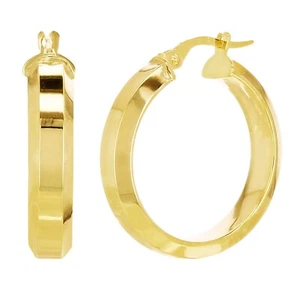 Italian 14k Yellow Gold Square Tube Round Hoop Earrings 1" 5mm 3 grams - Picture 1 of 4