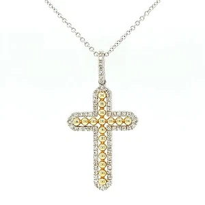 14K Two Tone Gold Diamond Cross Pendant - Picture 1 of 3