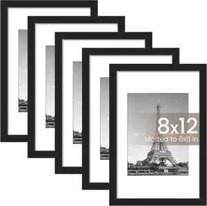 upsimples 8x12 Picture Frame Set of 5, Display Pictures 6x8 with Mat or 8x12 Wit - Picture 1 of 8