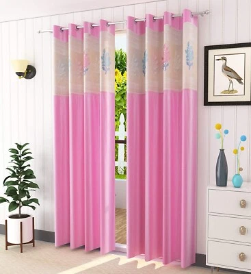 2 Piece Premium Door Curtain Set with Floral Net 7ft Pink Foto 1 de 4