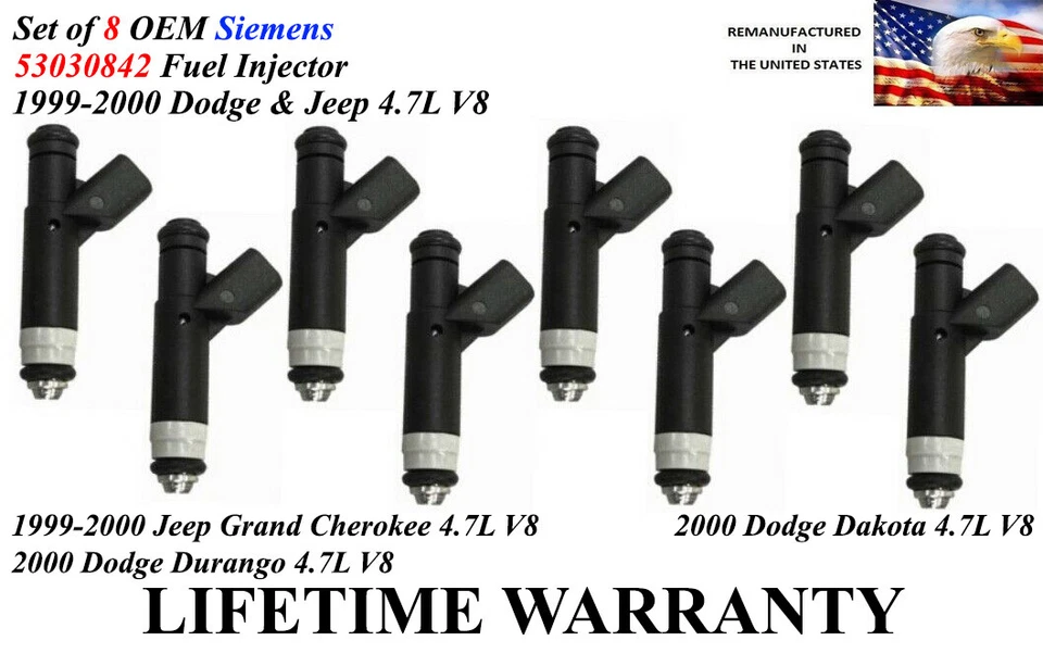 Upgrade OEM Siemens 8x Fuel Injectors For 1999-2000 Jeep Grand Cherokee 4.7L V8  - Image 1 of 1