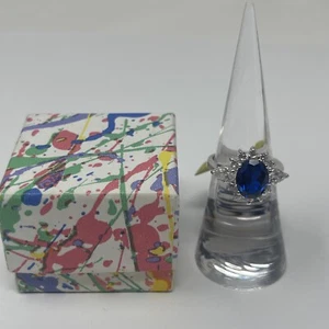 Fashion Jewelry Ring Silver Tone With Blue & White CZ - Picture 1 of 6