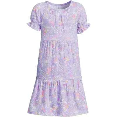 Vestido Lands End con Volantes en Niveles Estampado Manga Abullonada Púrpura Niños Niñas 10 12 L Foto 1 de 4