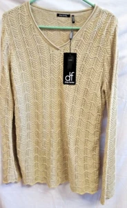 Daisy Fuentes Gold & Khaki (Gold Lame) V-necked Sweater Cover Up size XL - Picture 1 of 4