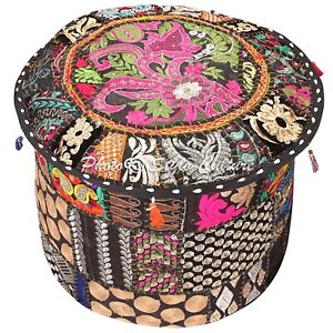 Round Pouf Ottoman 18 in Ethnic Patchwork Pouffe Poof Floor Pillow Foot stool