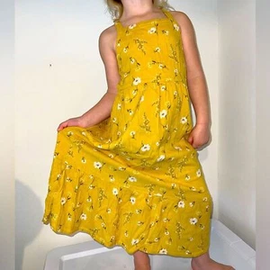 Old Navy Sundress Girls 6/7 Yellow Maxi Floral Summer Beach Vacation Spring - Picture 1 of 8