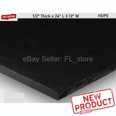 Black Plastic Sheet High Density Polyethylene 1/2" Thick x 24" L X 12" W HDPE - Image 1 of 4