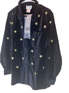 Brushed black corderoy button-up shirt with embroidered stars, Quackers, Medium - Picture 1 of 4