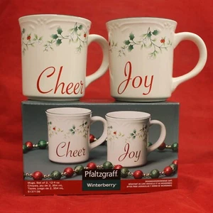 Pfaltzgraff Winterberry 2 Cups Mugs 12 oz Green Holly Red Berries NIB Cheer Joy - Picture 1 of 2