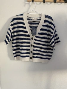 Universal Thread Damen Kurzarm Strickjacke mit Knopfleiste blau gestreift Small - Bild 1 von 5