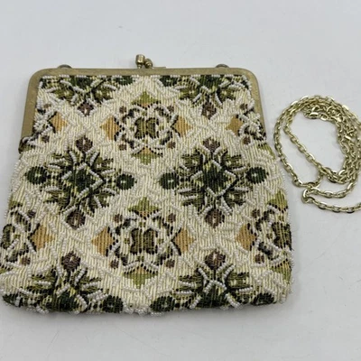 Fine Arts Floral Hong Kong white beaded evening bag gold chain Unattached 6.5x6” - Image 1 of 4