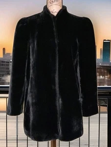 Vintage Sasson Borgazia - Beautiful Black Faux Fur Coat Lined - Women's Size 12 - Picture 1 of 5