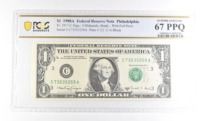 1988 A $1 Philadelphia PA FRN Fr#1917-C Superb Gem Unc 67 PPQ PCGS *2905 - Image 1 of 3