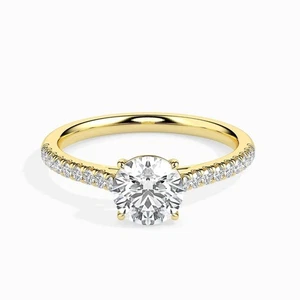 1.40Ct Round Cut Moissanite Pave Wedding Women's Ring In Solid 14K Yellow Gold - Picture 1 of 6