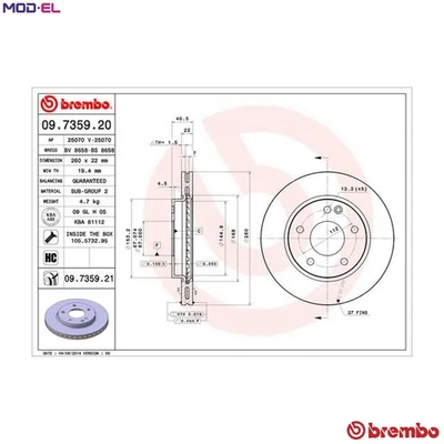 2x BRAKE DISC 09.7359.21 FOR MERCEDES-BENZ M 166.940 1.4L OM 668.942 1.7L 4cyl - Image 1 of 4