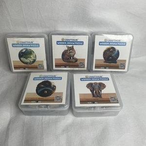Lot of Five (5) Craft Hub Wooden Jigsaw Puzzles Small Size A5 5 Star Difficulty - Picture 1 of 13