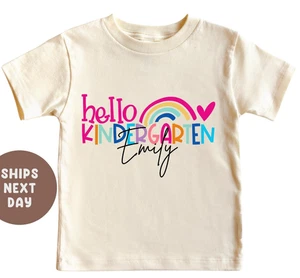 Hello Kindergarten Shirt, Personalized Back to School Rainbow Tee Gift - Picture 1 of 8