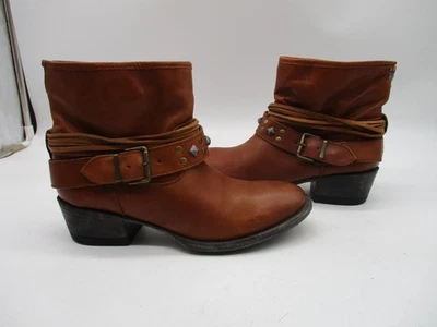 Botas de tornozelo femininas Steve Madden Bisco couro marrom puxar motociclista ocidental tamanho 7 - Imagem 1 de 4