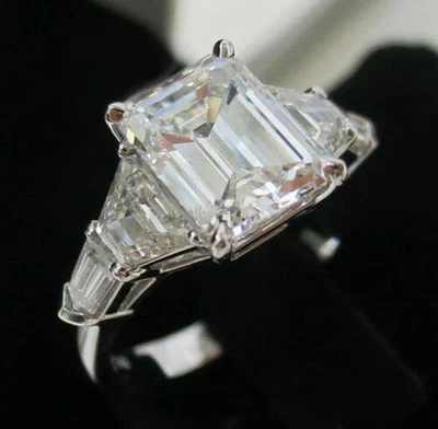 4.80 Carat E VS1 Platinum Emerald Cut IGI Lab Grown Diamond Ring and Curved Band - Image 1 of 4