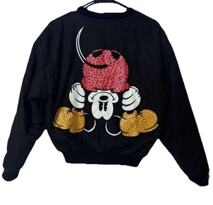 Giacca Bomber Vintage Disney Nero Topolino Bling Cappotto Paillettes Piccola Zip Up - Foto 1 di 10