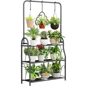 Plant Stand Indoor Outdoor 3 Tier Tall Corner Hanging Plant Shelf Metal Flowe... - Picture 1 of 6